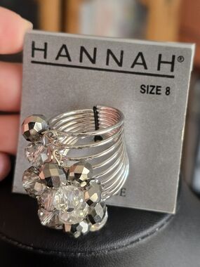 HANNAH Silver-Tone Multi-Band Ring with Clear and Metallic Beads